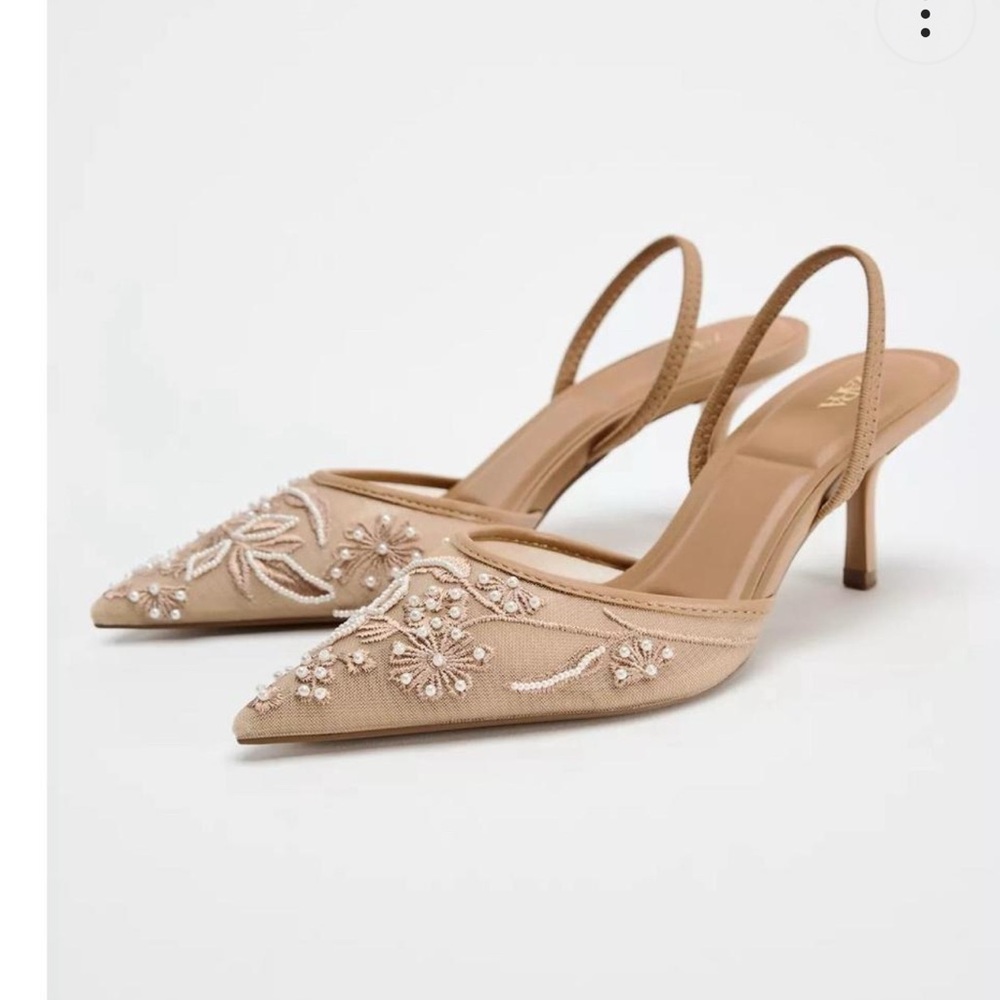 Zara Beige Slingback Kitten Heels